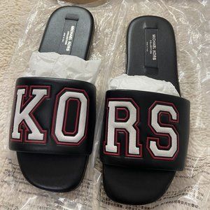 Michael Kors, Delphine Kors Varsity Calf Leather Slide Sandal, Women's Size 6